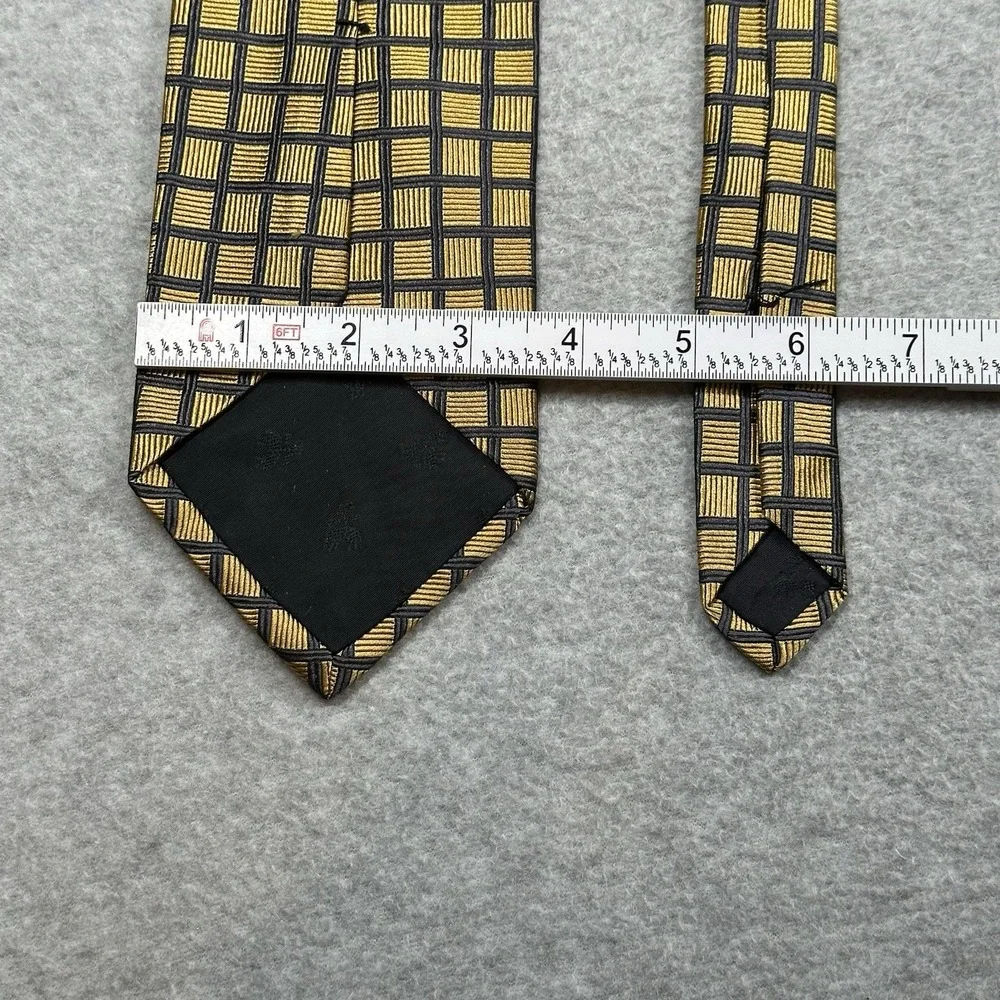 Brooks Brothers Makers Necktie Blue Check Yellow Basket Weave Silk USA